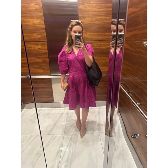 3.1 PHILLIP LIM Purple A-Line V-Neck Puff Sleeves Godet Belted Dress Size 2 - Picture 12 of 12